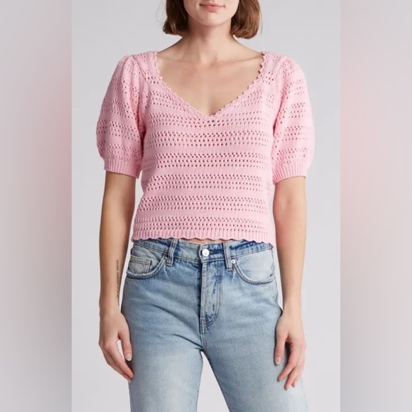 Lush Tops - NWT Lush Pink Crochet Women's Sweater Medium